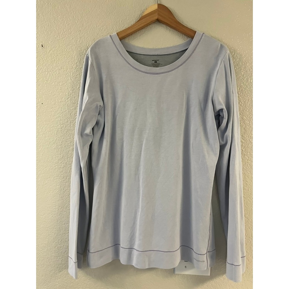 Patagonia Womens XL Long Sleeve Organic Cotton Tencel Blend Top Lavender Blue
